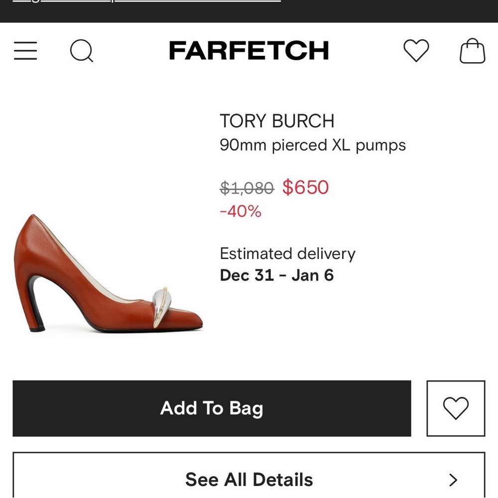Tory Burch red heels curved with pierced Silver Accent